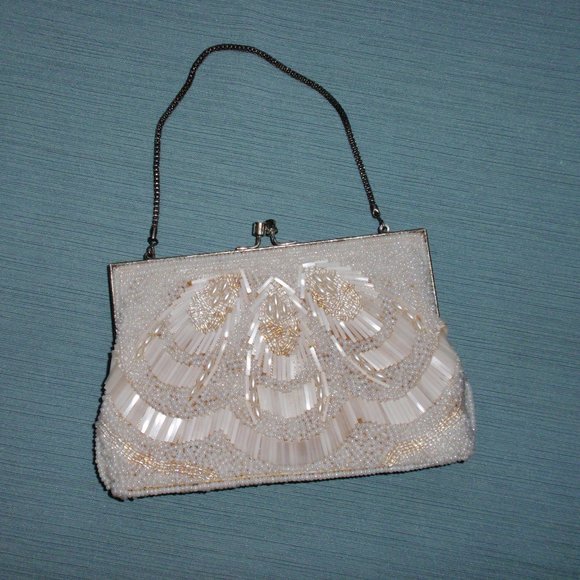 Handbags - Vintage Beaded White Ivory Small Purse Clutch Coin Purse